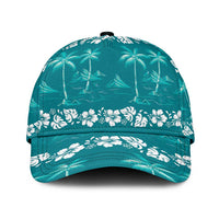 Cyan Hawaii Palm Tree Hibiscus Classic Cap Fantasy Summer Vibe