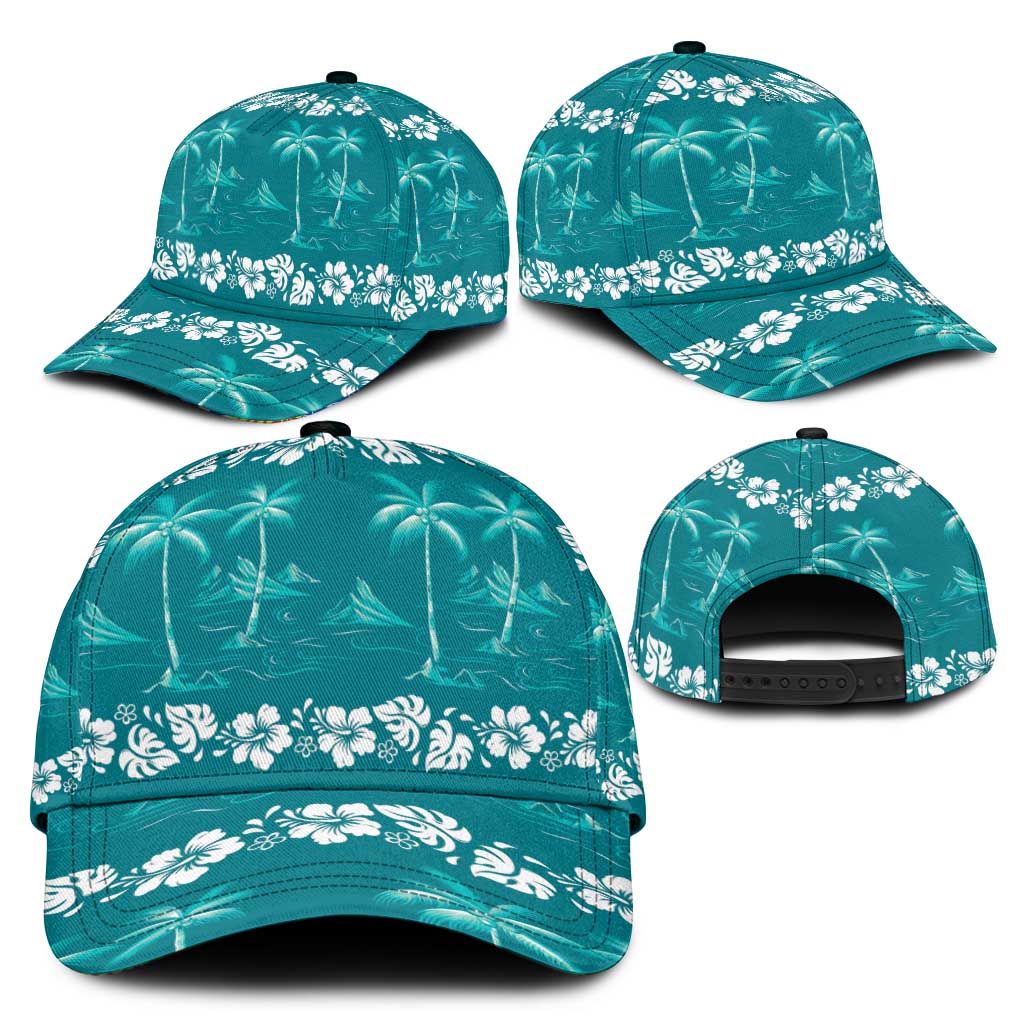Cyan Hawaii Palm Tree Hibiscus Classic Cap Fantasy Summer Vibe