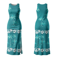 Cyan Hawaii Palm Tree Hibiscus Couples Matching Tank Maxi Dress and Hawaiian Shirt Fantasy Summer Vibe