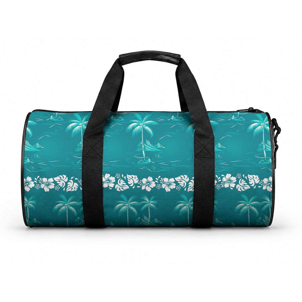 Cyan Hawaii Palm Tree Hibiscus Duffle Bag Fantasy Summer Vibe