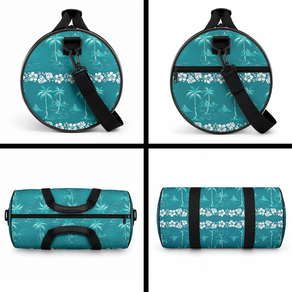 Cyan Hawaii Palm Tree Hibiscus Duffle Bag Fantasy Summer Vibe