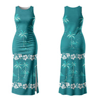 Cyan Hawaii Palm Tree Hibiscus Family Matching Tank Maxi Dress and Hawaiian Shirt Fantasy Summer Vibe