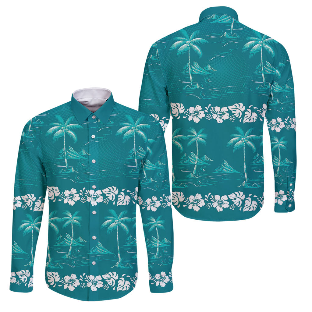 Cyan Hawaii Palm Tree Hibiscus Family Matching Tank Maxi Dress and Hawaiian Shirt Fantasy Summer Vibe