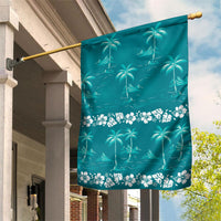 Cyan Hawaii Palm Tree Hibiscus Garden Flag Fantasy Summer Vibe