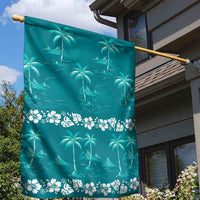 Cyan Hawaii Palm Tree Hibiscus Garden Flag Fantasy Summer Vibe