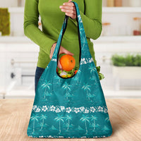 Cyan Hawaii Palm Tree Hibiscus Grocery Bag Fantasy Summer Vibe