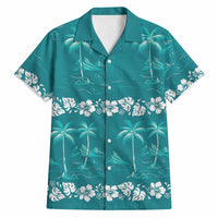 Cyan Hawaii Palm Tree Hibiscus Hawaiian Shirt Fantasy Summer Vibe