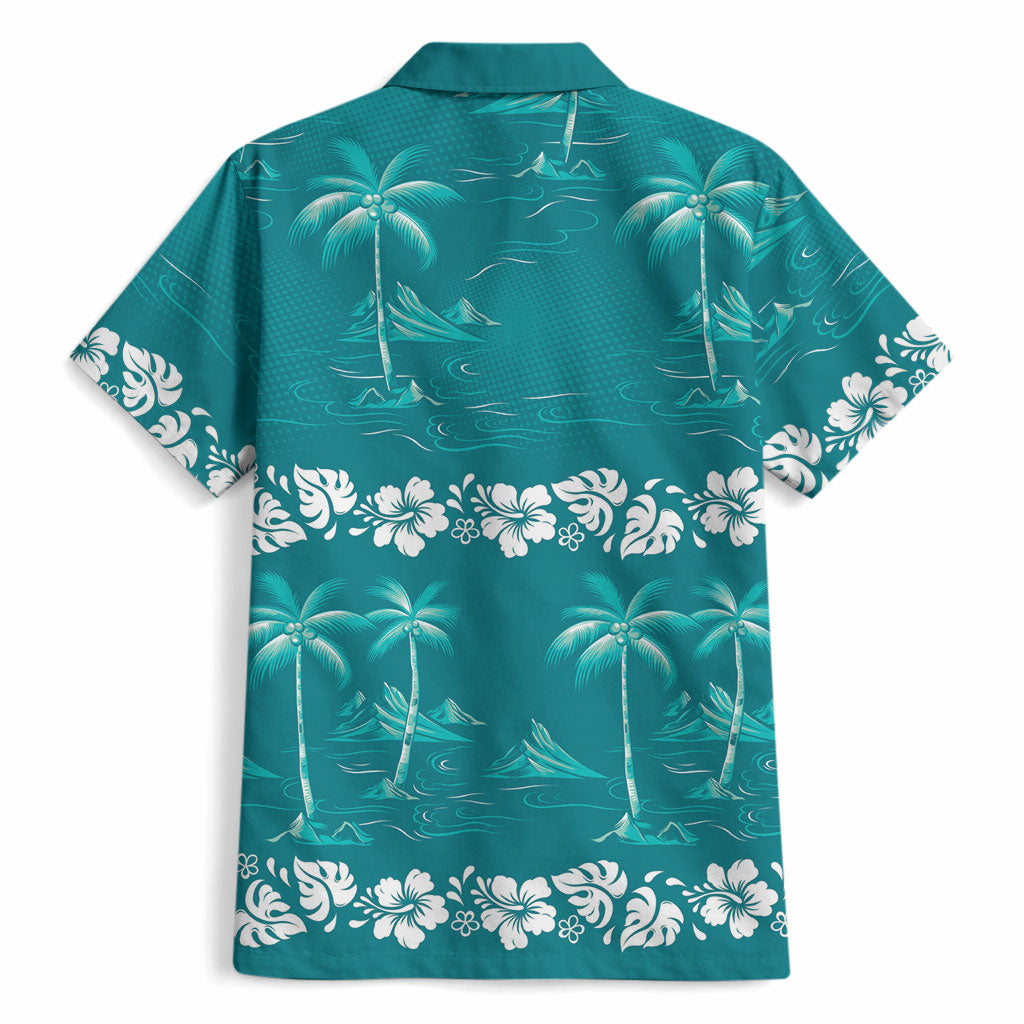 Cyan Hawaii Palm Tree Hibiscus Hawaiian Shirt Fantasy Summer Vibe
