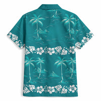 Cyan Hawaii Palm Tree Hibiscus Hawaiian Shirt Fantasy Summer Vibe