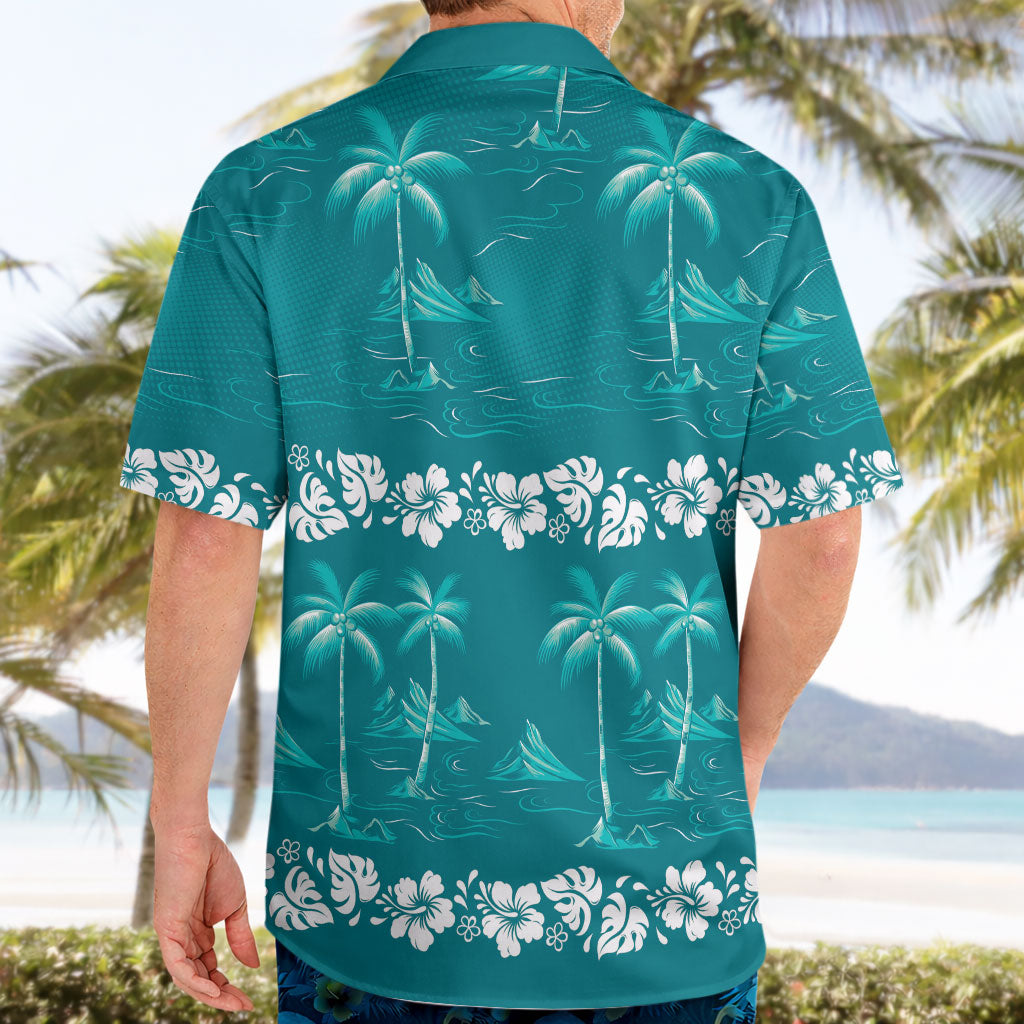 Cyan Hawaii Palm Tree Hibiscus Hawaiian Shirt Fantasy Summer Vibe