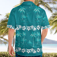 Cyan Hawaii Palm Tree Hibiscus Hawaiian Shirt Fantasy Summer Vibe