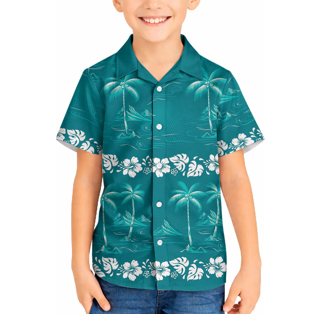 Cyan Hawaii Palm Tree Hibiscus Hawaiian Shirt Fantasy Summer Vibe