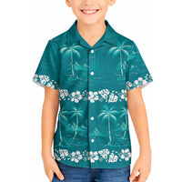 Cyan Hawaii Palm Tree Hibiscus Hawaiian Shirt Fantasy Summer Vibe