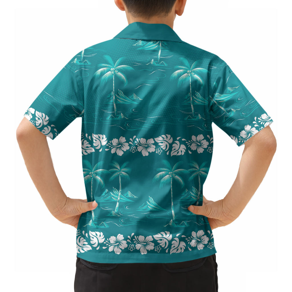Cyan Hawaii Palm Tree Hibiscus Hawaiian Shirt Fantasy Summer Vibe