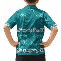 Cyan Hawaii Palm Tree Hibiscus Hawaiian Shirt Fantasy Summer Vibe