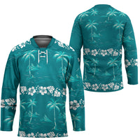 Cyan Hawaii Palm Tree Hibiscus Hockey Jersey Fantasy Summer Vibe