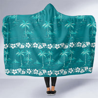 Cyan Hawaii Palm Tree Hibiscus Hooded Blanket Fantasy Summer Vibe