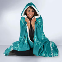 Cyan Hawaii Palm Tree Hibiscus Hooded Blanket Fantasy Summer Vibe
