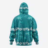 Cyan Hawaii Palm Tree Hibiscus Hoodie Fantasy Summer Vibe