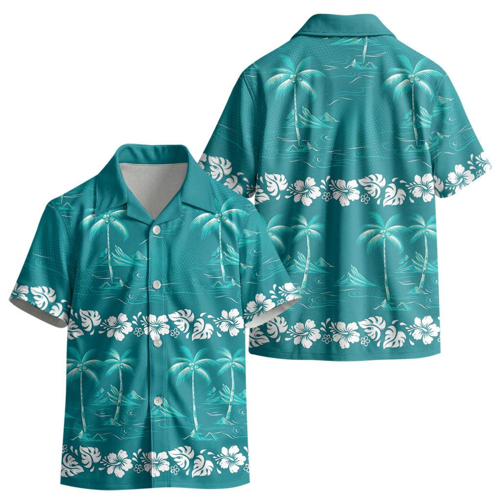 Cyan Hawaii Palm Tree Hibiscus Kid Hawaiian Shirt Fantasy Summer Vibe