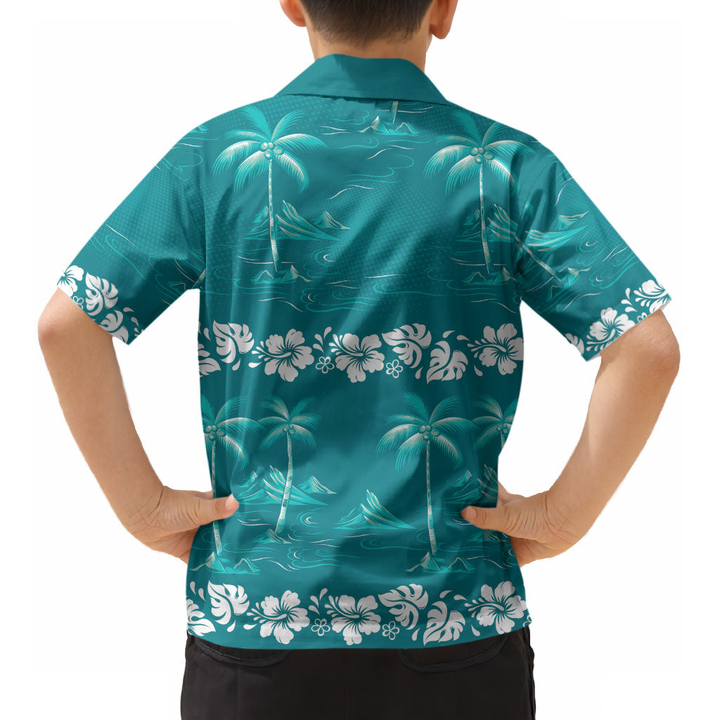 Cyan Hawaii Palm Tree Hibiscus Kid Hawaiian Shirt Fantasy Summer Vibe
