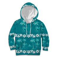 Cyan Hawaii Palm Tree Hibiscus Kid Hoodie Fantasy Summer Vibe