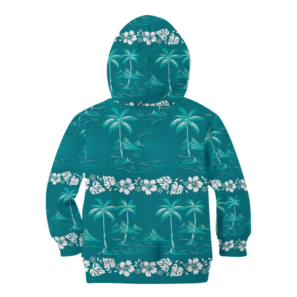 Cyan Hawaii Palm Tree Hibiscus Kid Hoodie Fantasy Summer Vibe