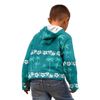 Cyan Hawaii Palm Tree Hibiscus Kid Hoodie Fantasy Summer Vibe