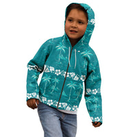 Cyan Hawaii Palm Tree Hibiscus Kid Hoodie Fantasy Summer Vibe