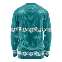 Cyan Hawaii Palm Tree Hibiscus Long Sleeve Shirt Fantasy Summer Vibe
