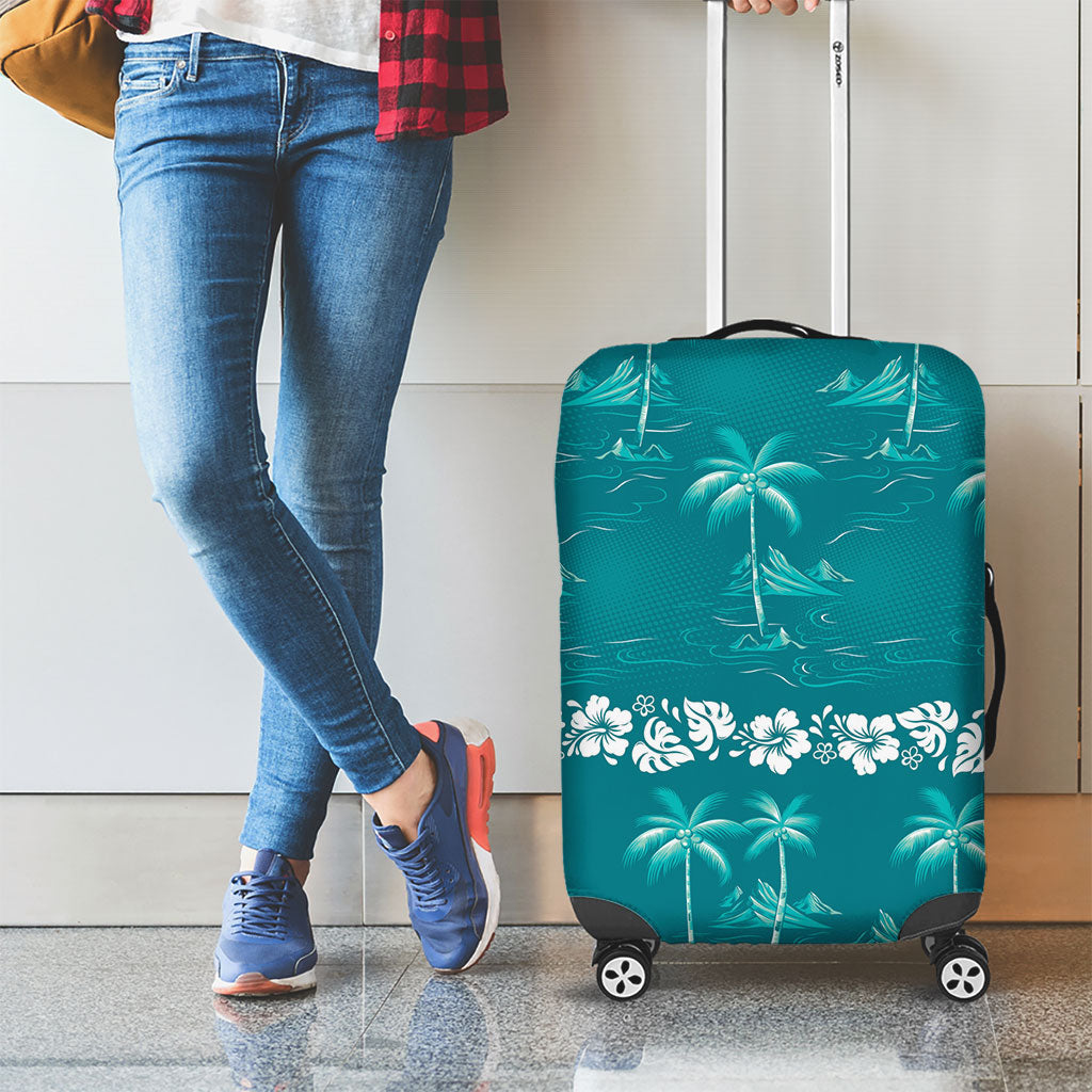 Cyan Hawaii Palm Tree Hibiscus Luggage Cover Fantasy Summer Vibe