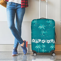 Cyan Hawaii Palm Tree Hibiscus Luggage Cover Fantasy Summer Vibe