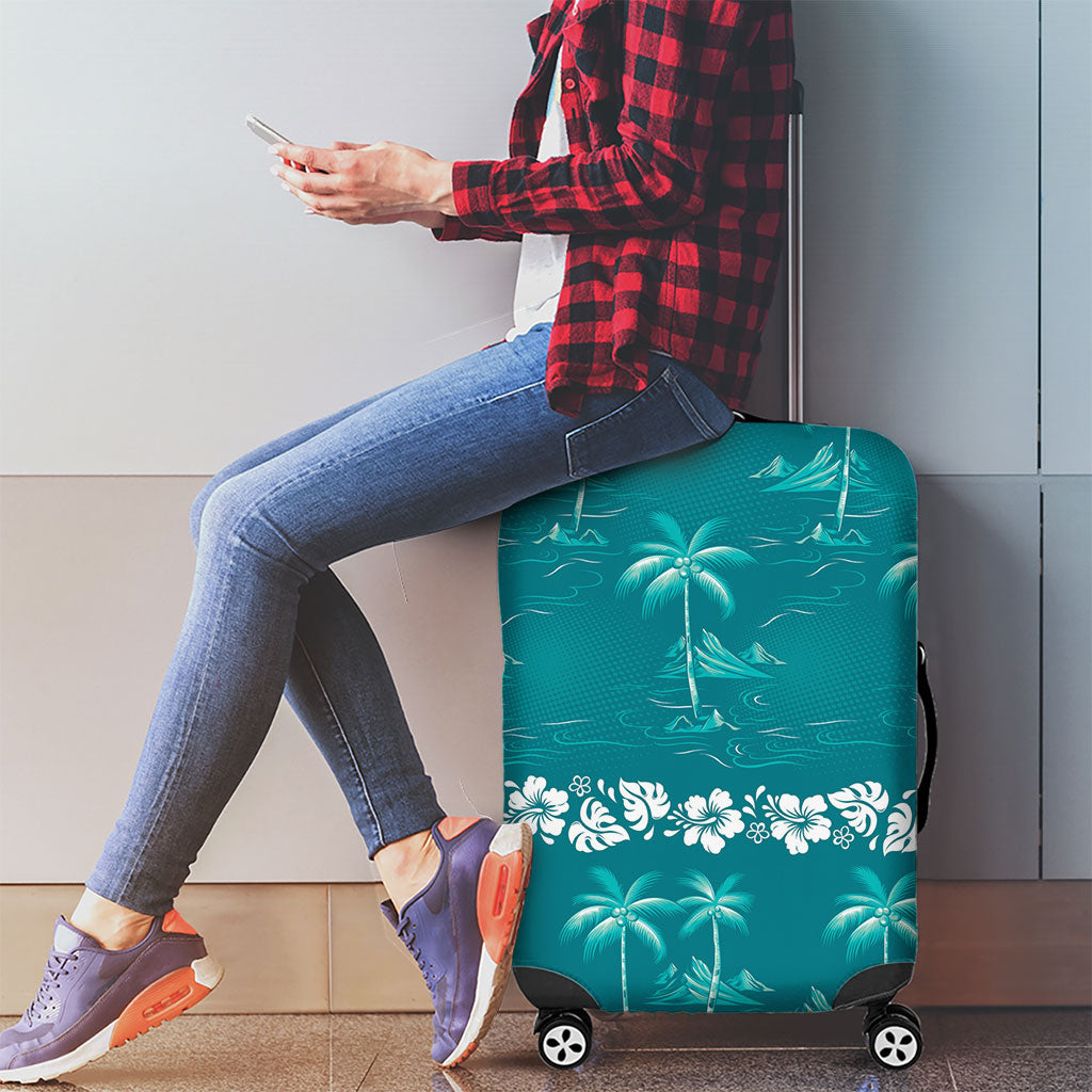 Cyan Hawaii Palm Tree Hibiscus Luggage Cover Fantasy Summer Vibe