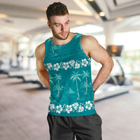 Cyan Hawaii Palm Tree Hibiscus Men Tank Top Fantasy Summer Vibe
