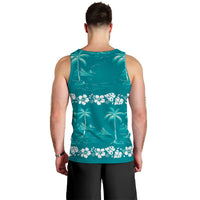 Cyan Hawaii Palm Tree Hibiscus Men Tank Top Fantasy Summer Vibe