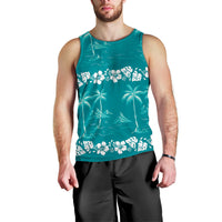 Cyan Hawaii Palm Tree Hibiscus Men Tank Top Fantasy Summer Vibe