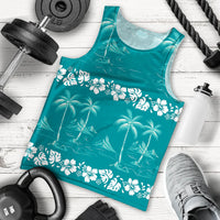 Cyan Hawaii Palm Tree Hibiscus Men Tank Top Fantasy Summer Vibe