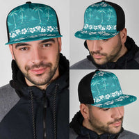 Cyan Hawaii Palm Tree Hibiscus Mesh Trucker Cap Fantasy Summer Vibe