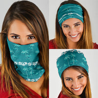 Cyan Hawaii Palm Tree Hibiscus Neck Gaiter Fantasy Summer Vibe
