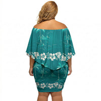 Cyan Hawaii Palm Tree Hibiscus Off Shoulder Short Dress Fantasy Summer Vibe