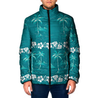 Cyan Hawaii Palm Tree Hibiscus Padded Jacket Fantasy Summer Vibe