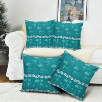 Cyan Hawaii Palm Tree Hibiscus Pillow Cover Fantasy Summer Vibe