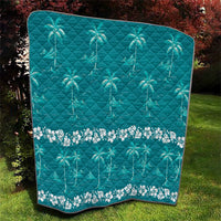 Cyan Hawaii Palm Tree Hibiscus Quilt Fantasy Summer Vibe