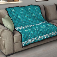 Cyan Hawaii Palm Tree Hibiscus Quilt Fantasy Summer Vibe