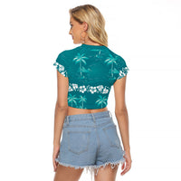 Cyan Hawaii Palm Tree Hibiscus Raglan Cropped T Shirt Fantasy Summer Vibe
