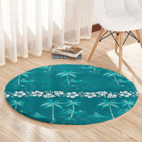 Cyan Hawaii Palm Tree Hibiscus Round Carpet Fantasy Summer Vibe