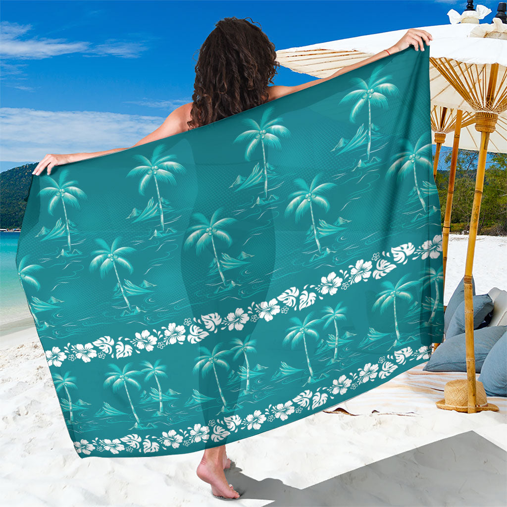 Cyan Hawaii Palm Tree Hibiscus Sarong Fantasy Summer Vibe