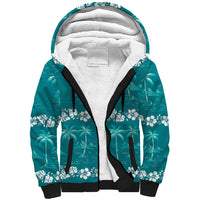 Cyan Hawaii Palm Tree Hibiscus Sherpa Hoodie Fantasy Summer Vibe