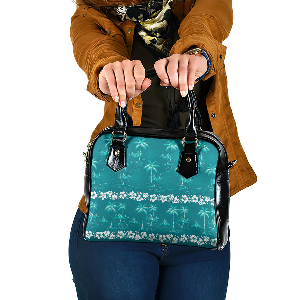 Cyan Hawaii Palm Tree Hibiscus Shoulder Handbag Fantasy Summer Vibe