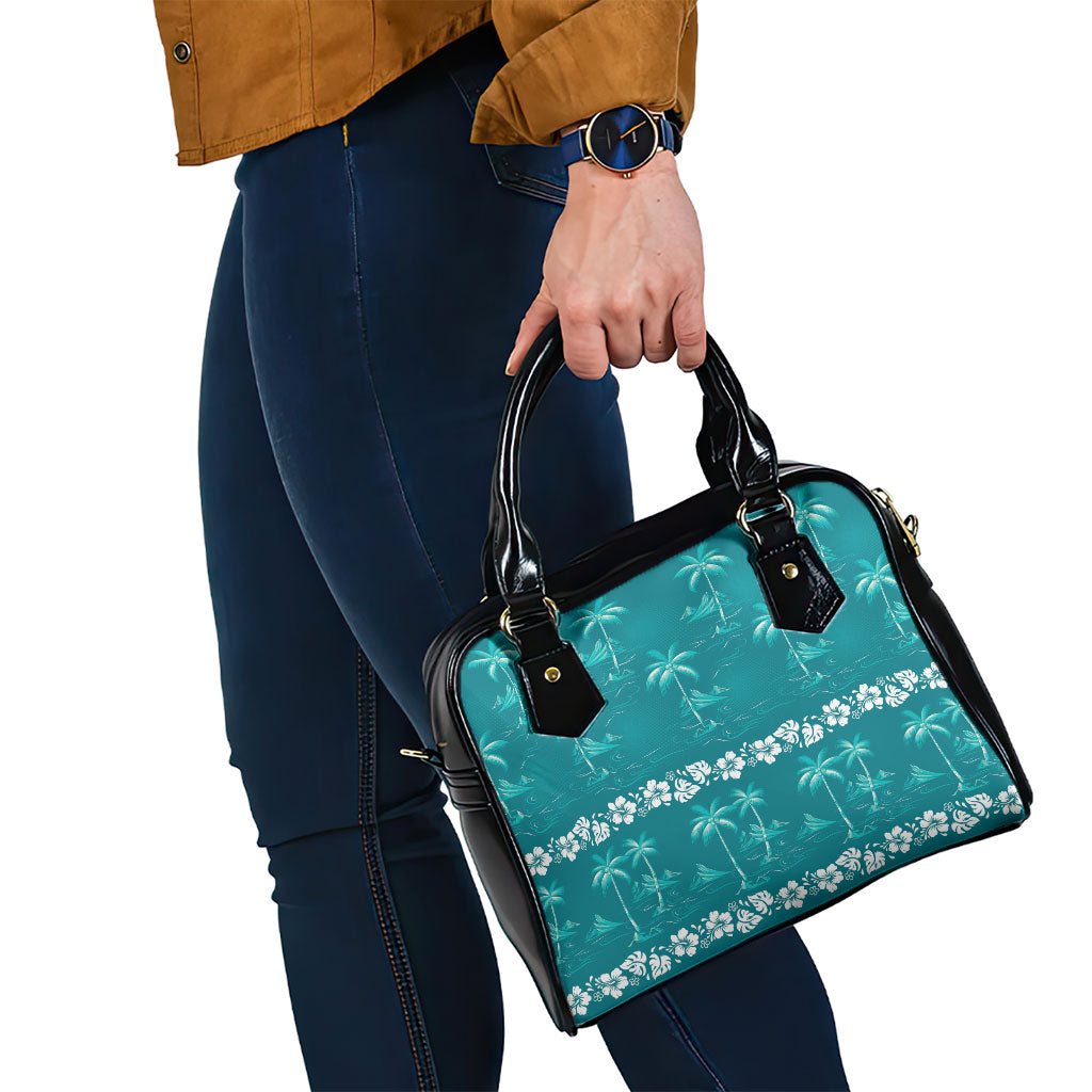 Cyan Hawaii Palm Tree Hibiscus Shoulder Handbag Fantasy Summer Vibe